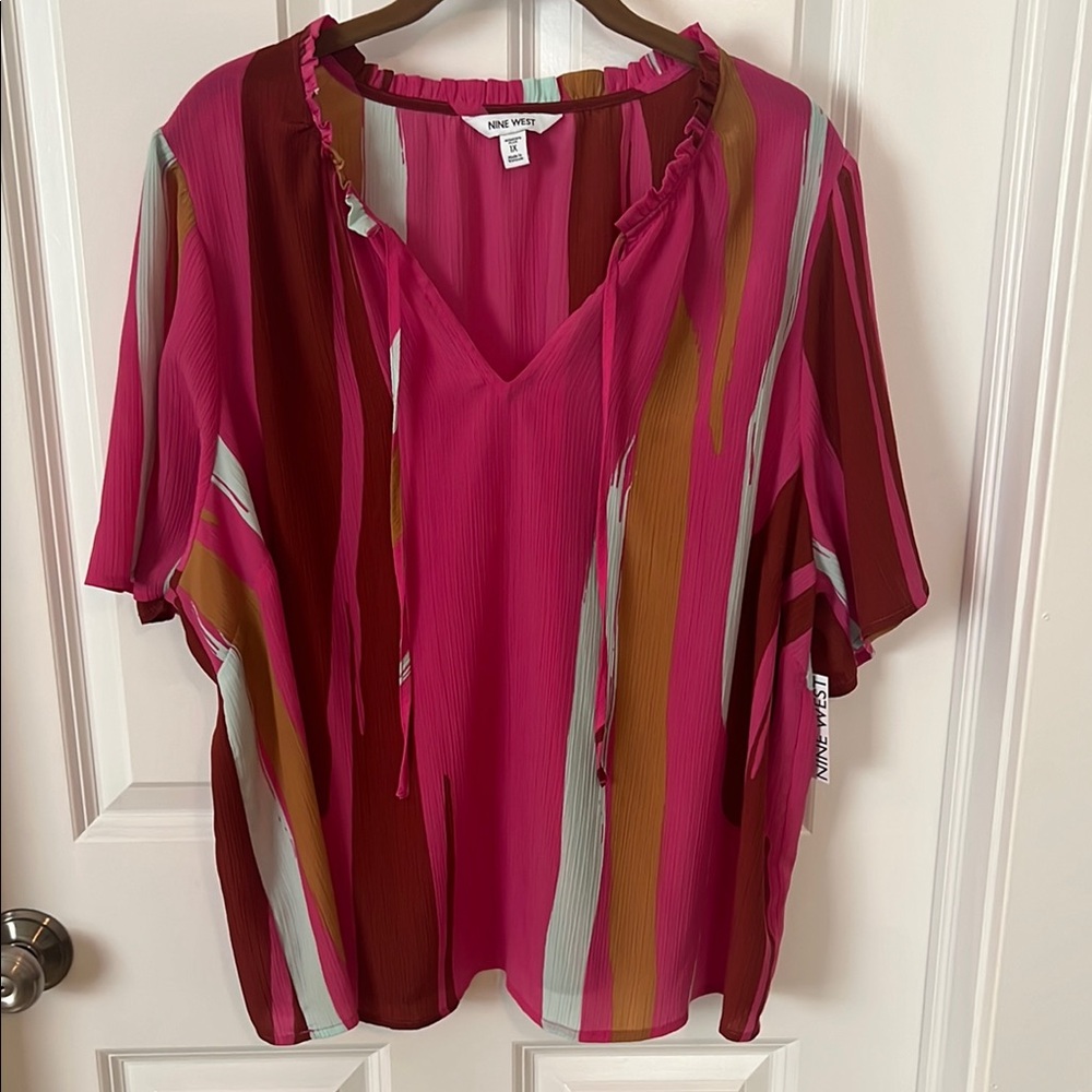 NWT Nine West Women's Pink Striped Blouse Top Sz 1x